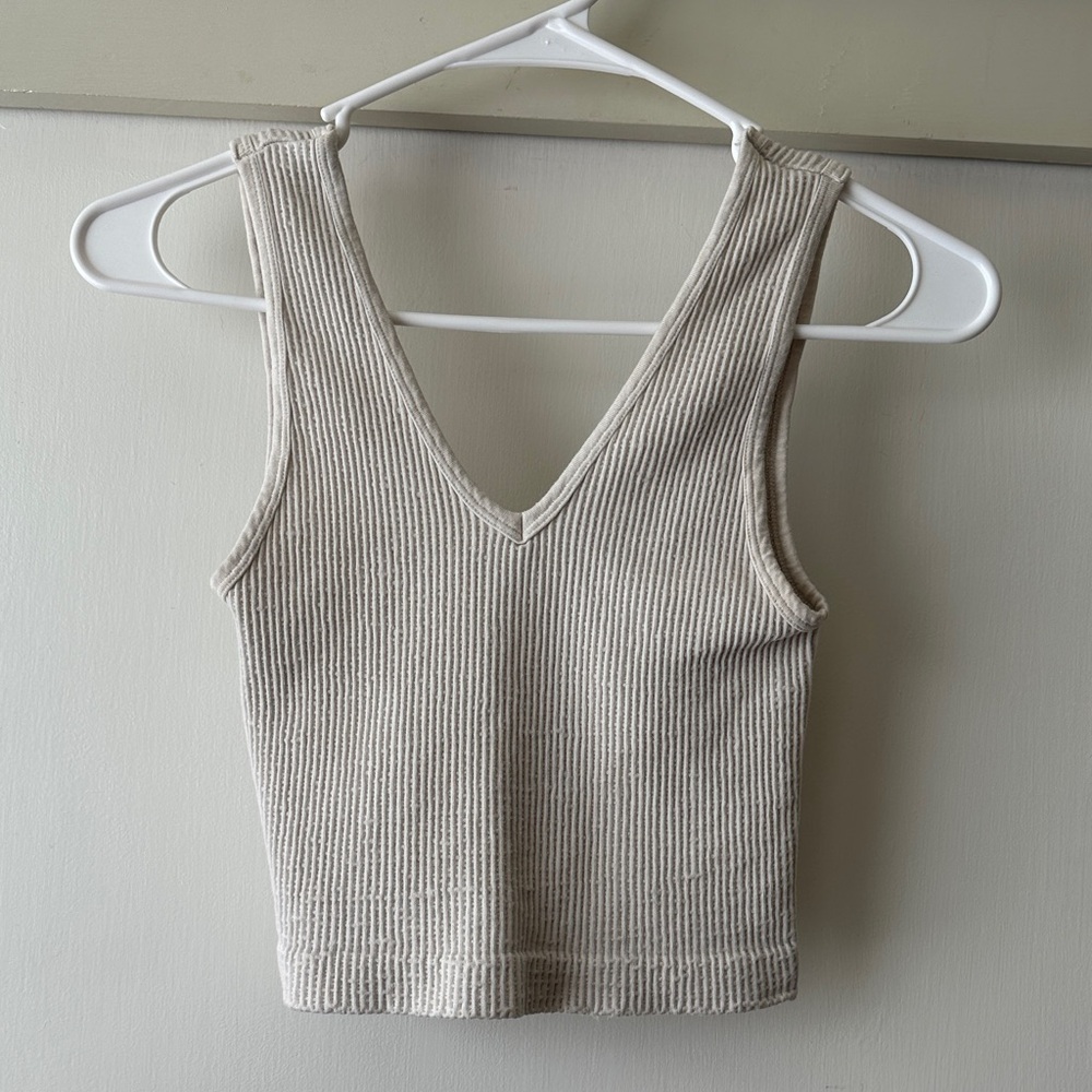 Ribbed V-Neck Cream Tank Top